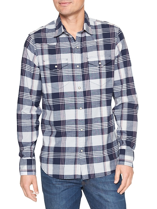 View large product image 1 of 1. Print Two-Pocket Western Shirt in Slub