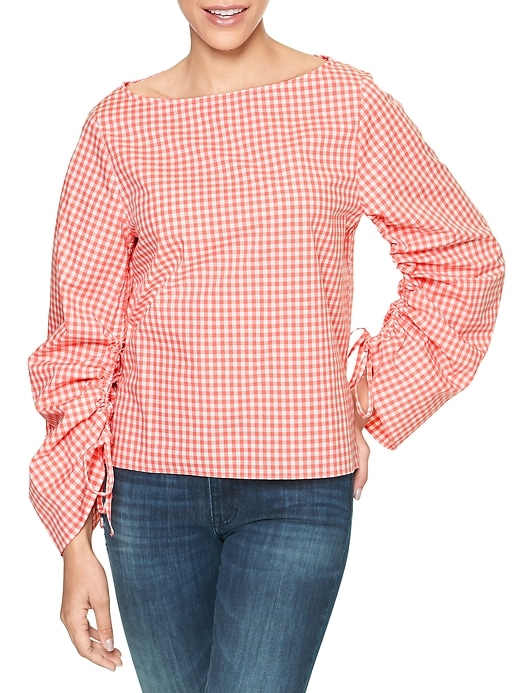 View large product image 1 of 1. Ruched Long-Sleeve Top in Poplin