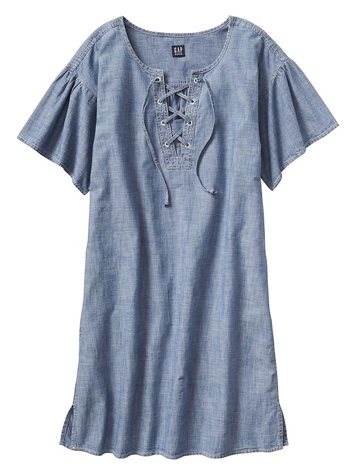 Image number 3 showing, Lace-Up Dress in Chambray