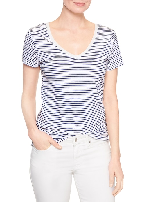 View large product image 1 of 1. Favorite stripe V-neck tee