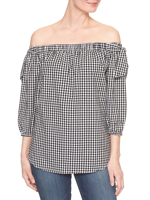 View large product image 1 of 1. Tie Off-The-Shoulder Shirt
