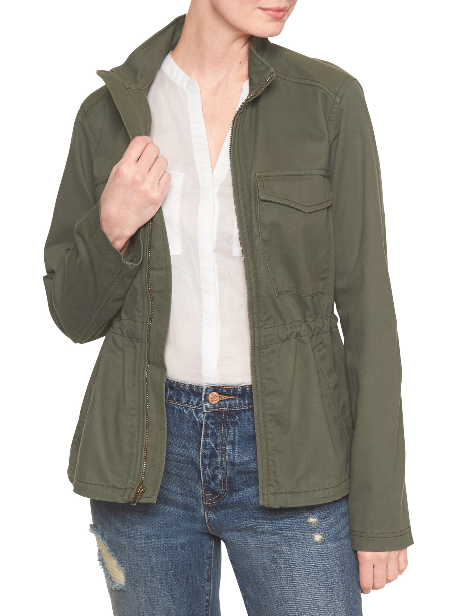 Lucky Brand Women's Twill Stand-collar Utility Jacket In Olive