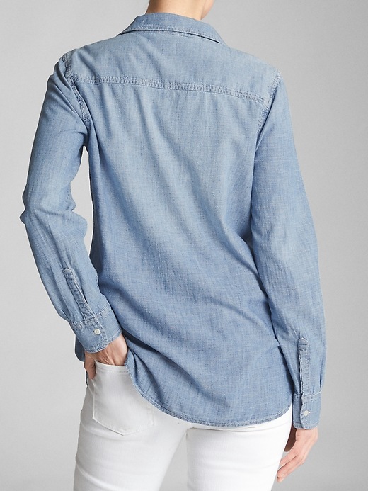 View large product image 2 of 3. Fitted Boyfriend Shirt in Chambray