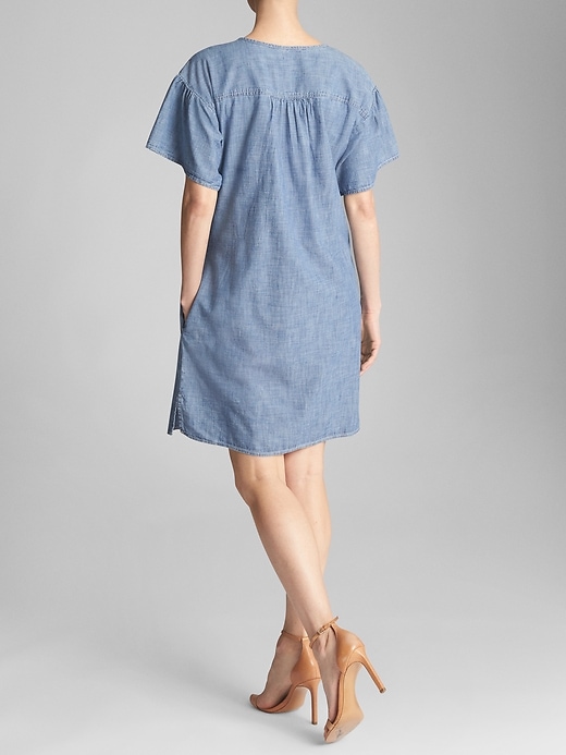 Image number 2 showing, Lace-Up Dress in Chambray
