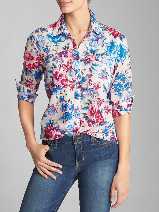 View large product image 1 of 1. Print Utility Boyfriend Shirt