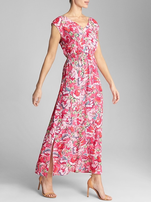 View large product image 1 of 1. Floral Cap Sleeve Maxi Dress in Rayon