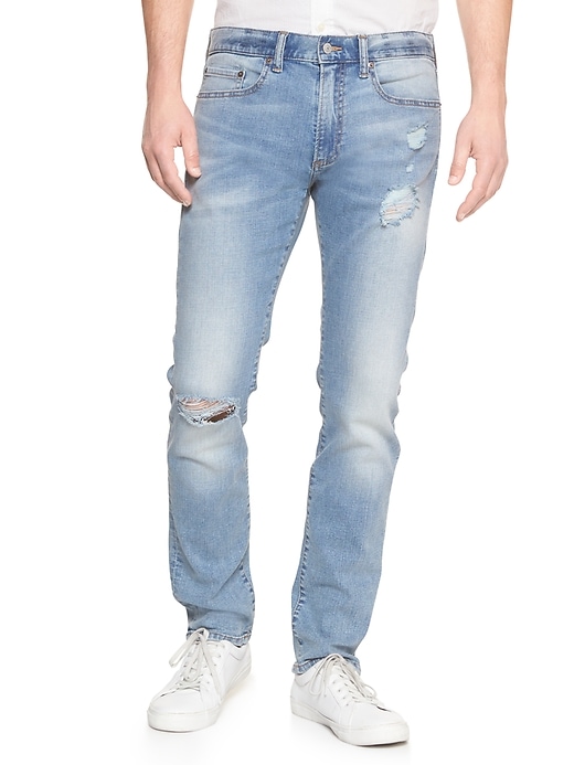 Image number 1 showing, Wearlight Destructed Jeans in Slim Fit with GapFlex