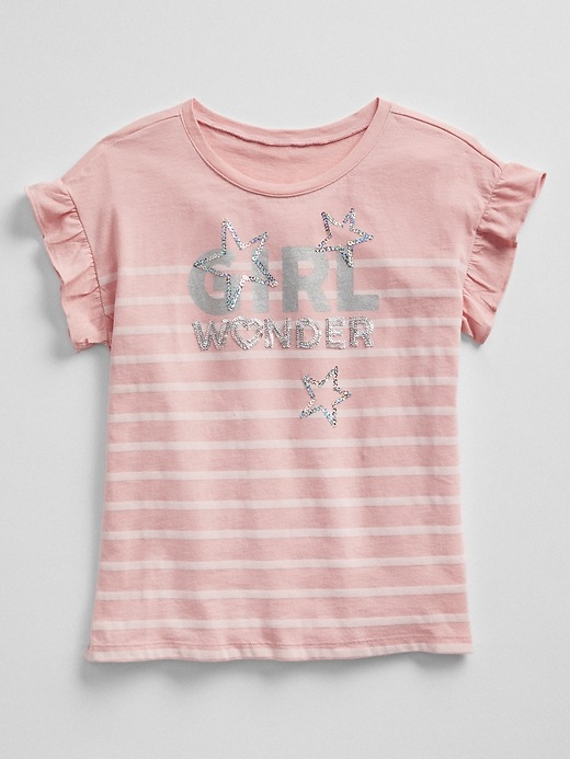 View large product image 1 of 1. Kids Embellished Stripe Flutter T-Shirt