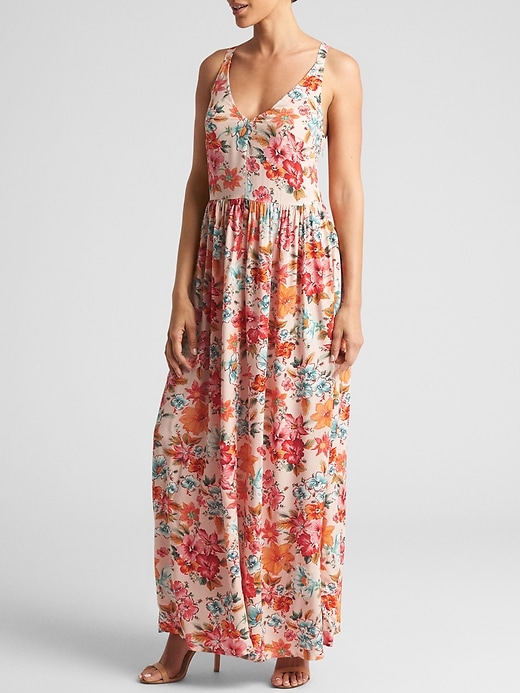 View large product image 1 of 1. Floral V-Neck Maxi Dress