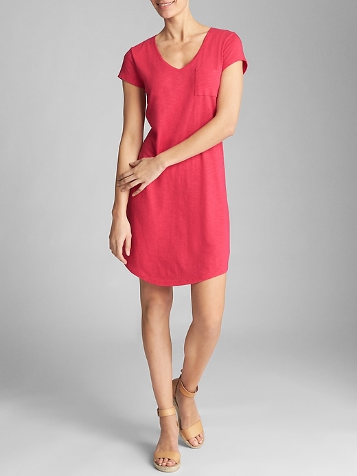 View large product image 1 of 1. V-Neck T-Shirt Dress in Slub