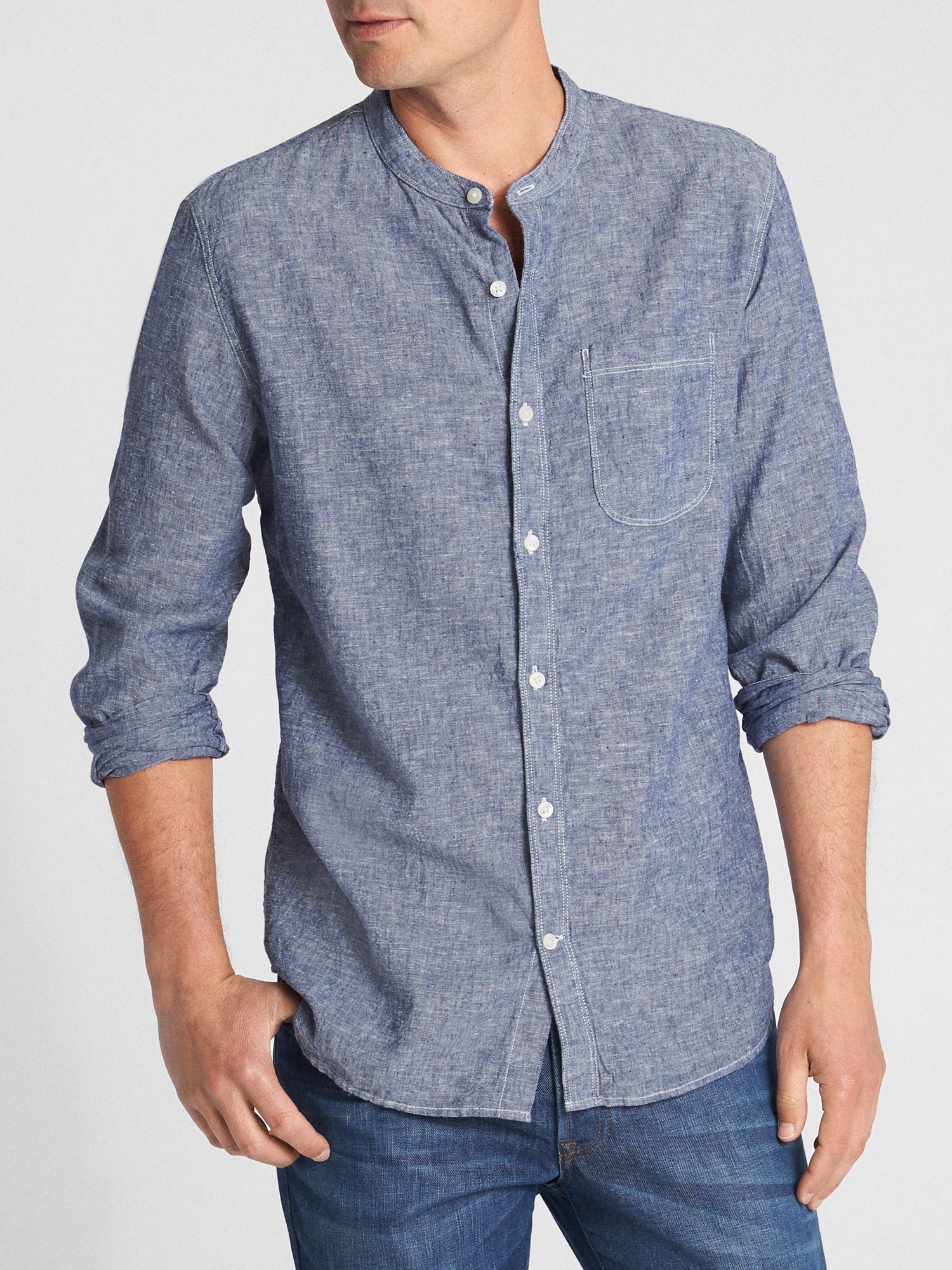 Band Collar Shirt in Linen-Cotton | Gap Factory