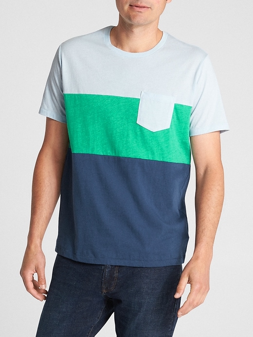 View large product image 1 of 1. Colorblock Crewneck Pocket T-Shirt in Jersey