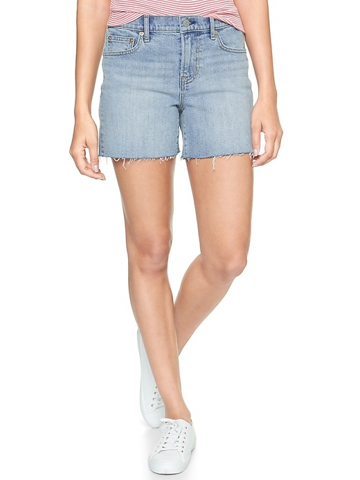 Image number 2 showing, Mid Rise 5" Denim Shorts with Raw-Hem