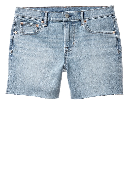 Image number 4 showing, Mid Rise 5" Denim Shorts with Raw-Hem
