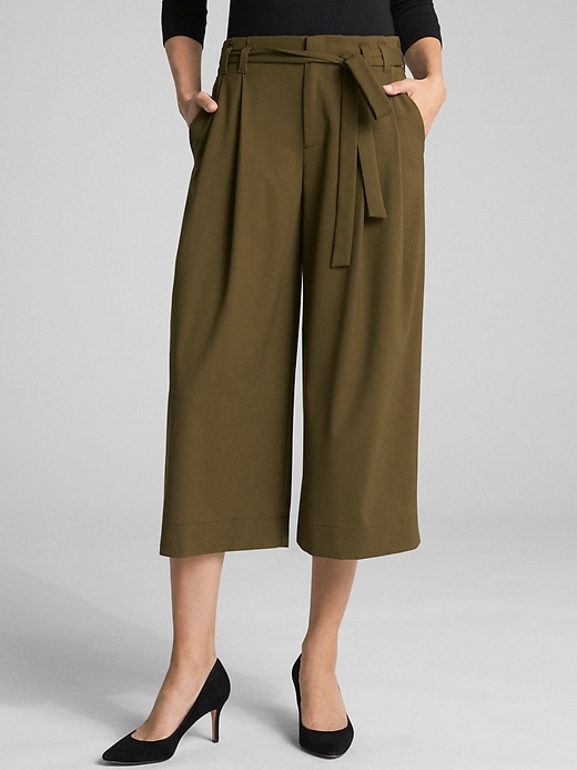 View large product image 1 of 1. Belted Crop Wide-Leg Pants