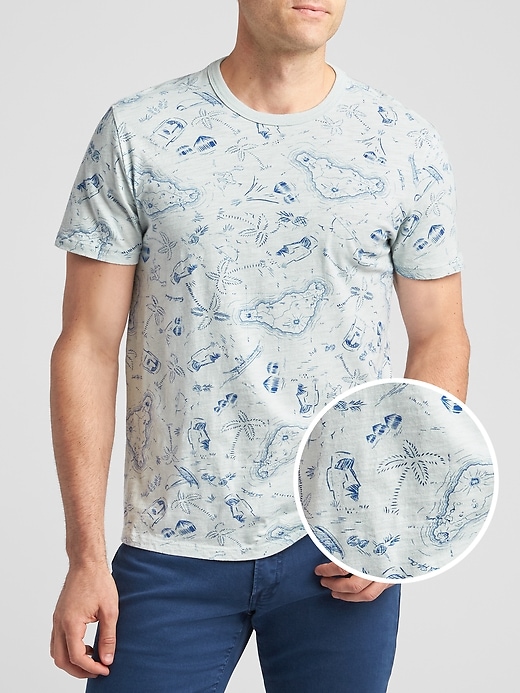 View large product image 1 of 1. Tropical Print Short Sleeve Crewneck T-Shirt