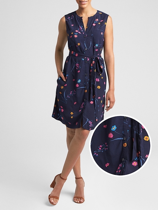 View large product image 1 of 1. Print Tie-Belt Shirtdress
