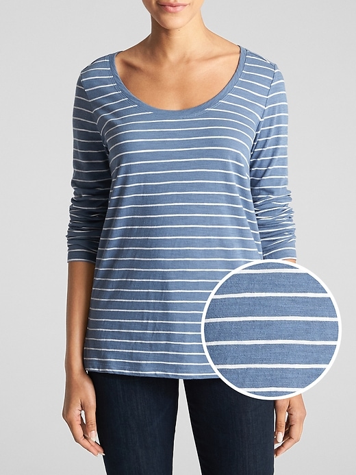 Image number 1 showing, Easy Stripe Long Sleeve Scoopneck T-Shirt
