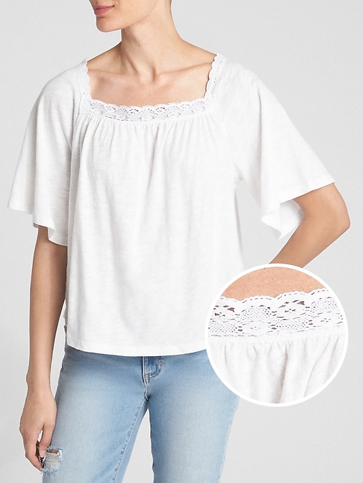 View large product image 1 of 1. Lace-Trim T-Shirt in Jersey