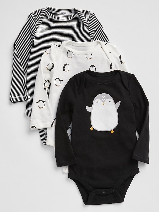 View large product image 1 of 1. Penguin Long Sleeve Bodysuit (3-Pack)