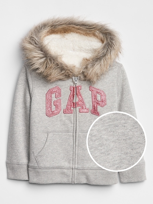 View large product image 1 of 1. Toddler Cozy Fur-Trim Gap Logo Zip Hoodie