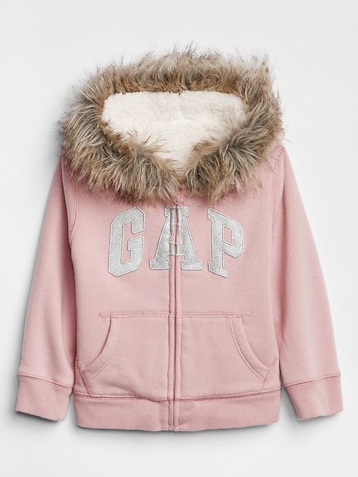 View large product image 1 of 1. Toddler Cozy Fur-Trim Gap Logo Zip Hoodie