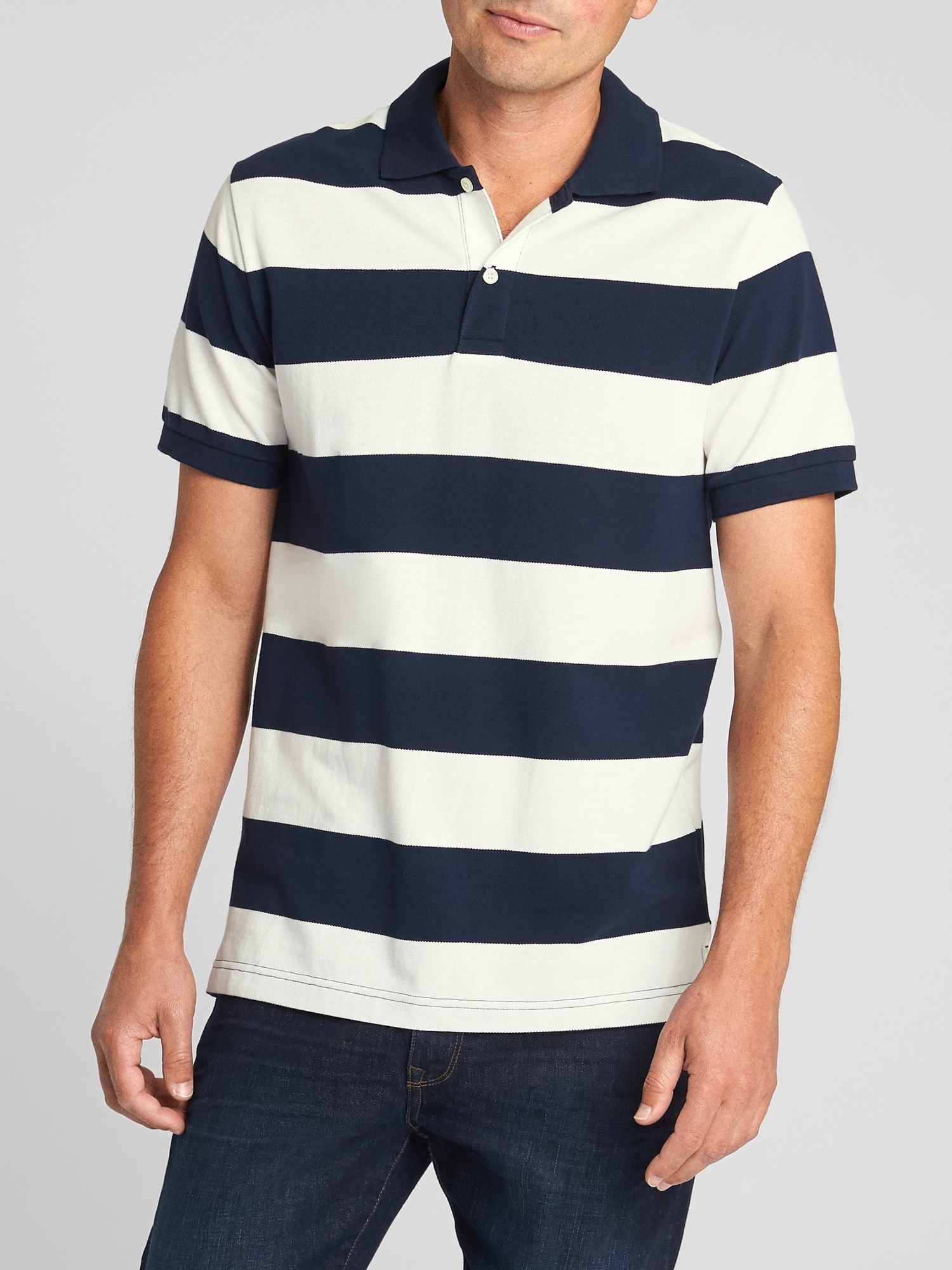Rugby Stripe Pique Polo Shirt in Stretch | Gap Factory