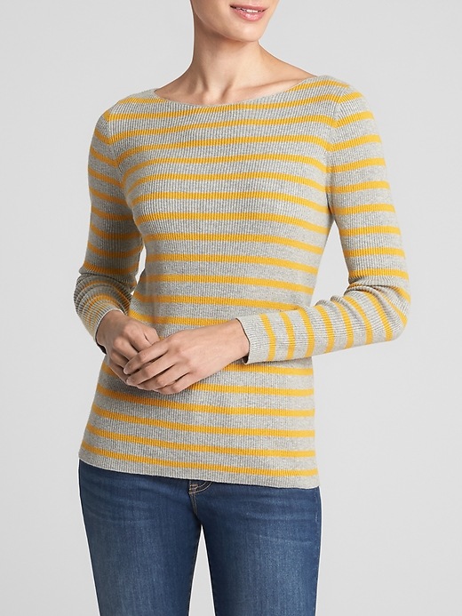 View large product image 1 of 1. Ribbed Long Sleeve Boatneck Pullover