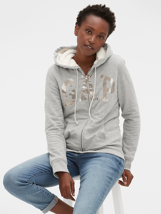 Image number 1 showing, Metallic Gap Logo Sherpa-Lined Hoodie