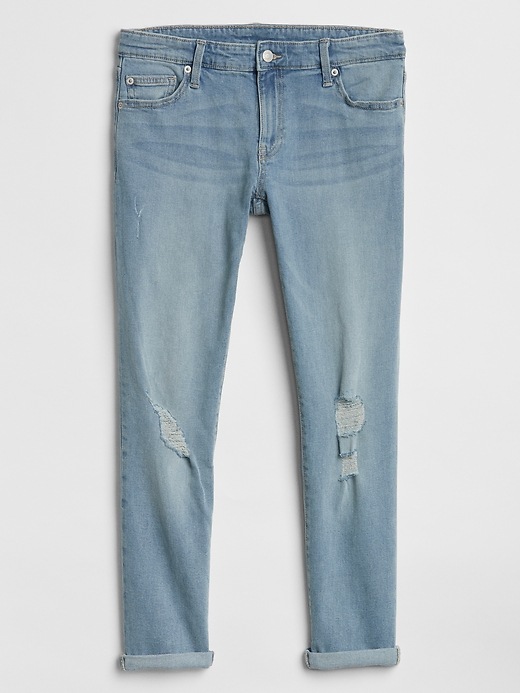 Image number 4 showing, Mid Rise Destructed Cropped Girlfriend Jeans