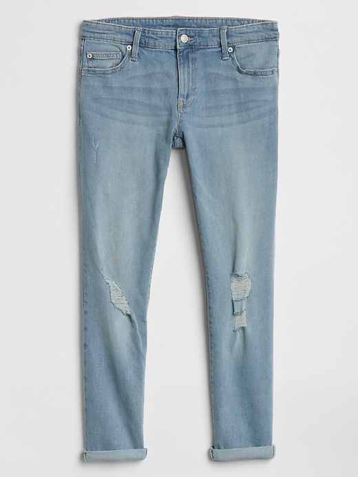 Image number 4 showing, Mid Rise Destructed Cropped Girlfriend Jeans