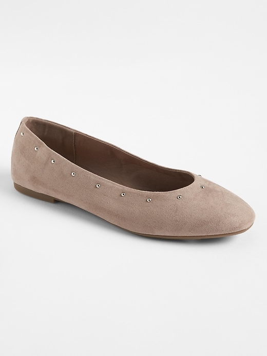 Image number 1 showing, Studded Ballet Flats in Faux Suede