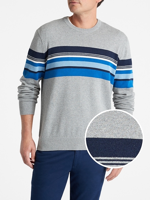 View large product image 1 of 1. Mix-Stripe Crewneck Pullover Sweater