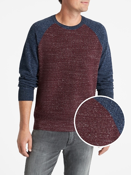 Image number 5 showing, Textured Colorblock Pullover Sweater in Cotton Blend