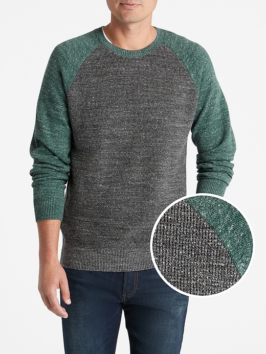 Image number 1 showing, Textured Colorblock Pullover Sweater in Cotton Blend