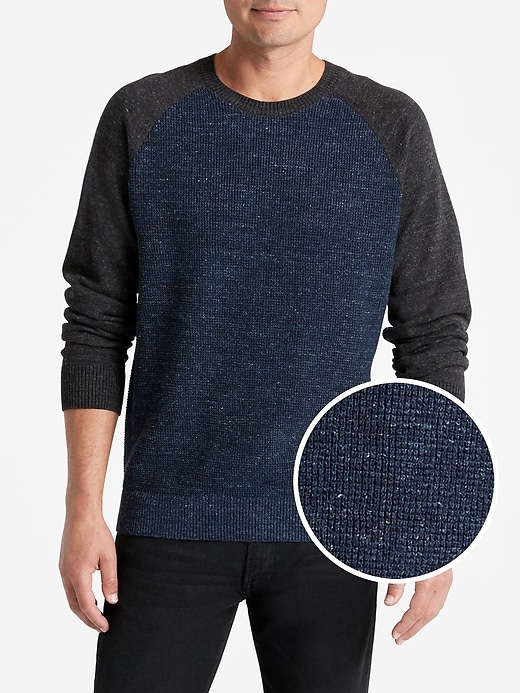 View large product image 1 of 1. Textured Colorblock Pullover Sweater in Cotton Blend