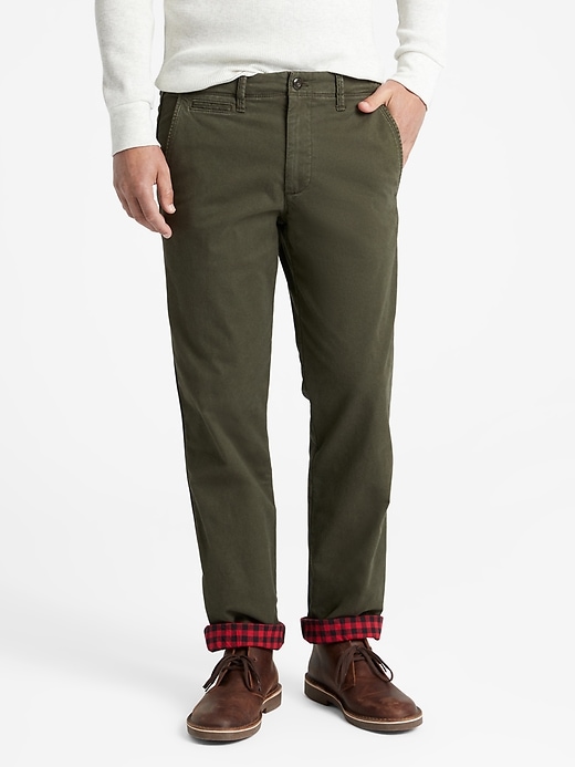Image number 1 showing, Flannel-Lined Twill Pants in Straight Fit