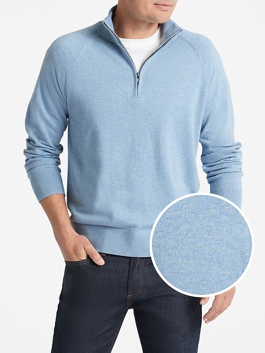 Image number 1 showing, Half-Zip Mockneck Sweater in Cotton