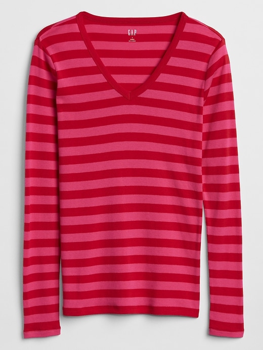 Image number 2 showing, Stripe V-Neck Long Sleeve T-Shirt