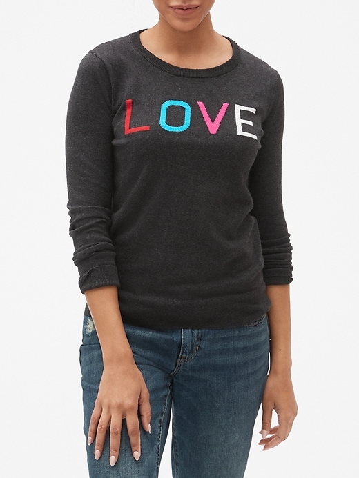 Image number 1 showing, Love Intarsia Crewneck Pullover Sweater