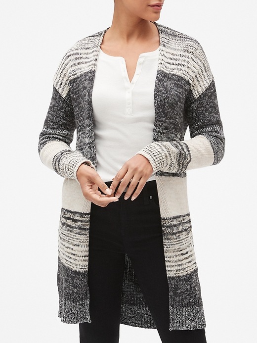 View large product image 1 of 1. Marled Stripe Open-Front Cardigan
