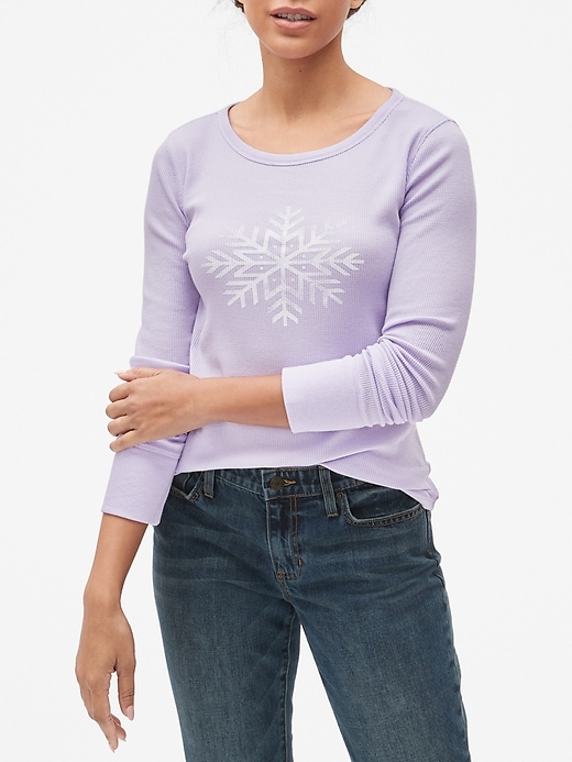 View large product image 1 of 1. Thermal Snowflake Graphic Long Sleeve T-Shirt