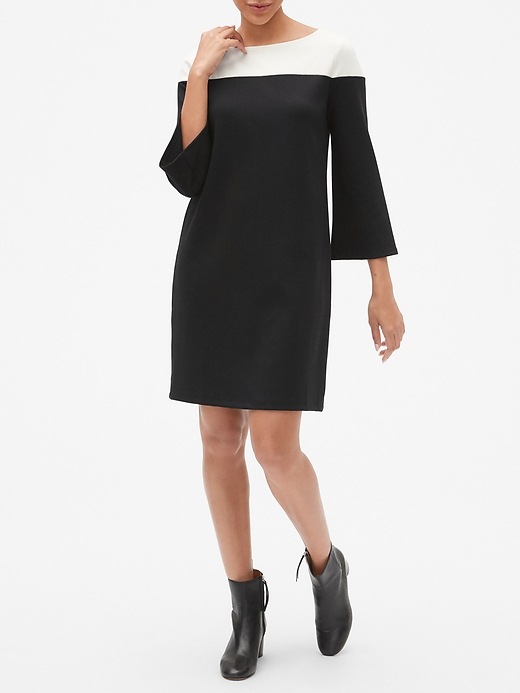 Image number 2 showing, Long Sleeve Colorblock Shift Dress in Ponte
