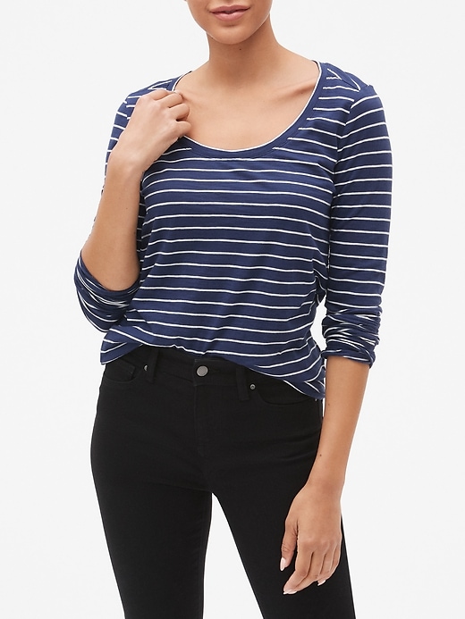 Image number 3 showing, Easy Stripe Long-Sleeve T-Shirt in Slub Jersey