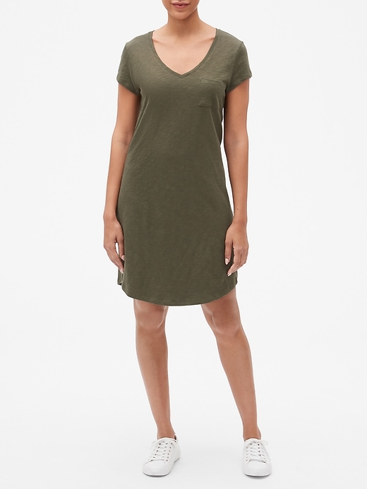 V-Neck Pocket T-Shirt Dress in Slub | Gap Factory