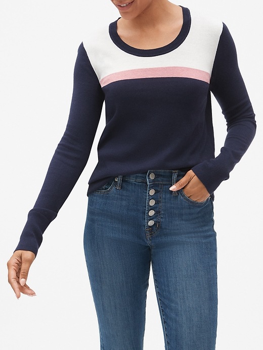 View large product image 1 of 1. Intarsia Colorblock Crewneck Sweater