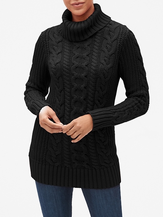 Image number 5 showing, Cable-Knit Turtleneck Pullover Sweater Tunic