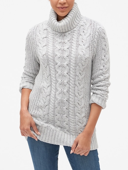 Image number 4 showing, Cable-Knit Turtleneck Pullover Sweater Tunic