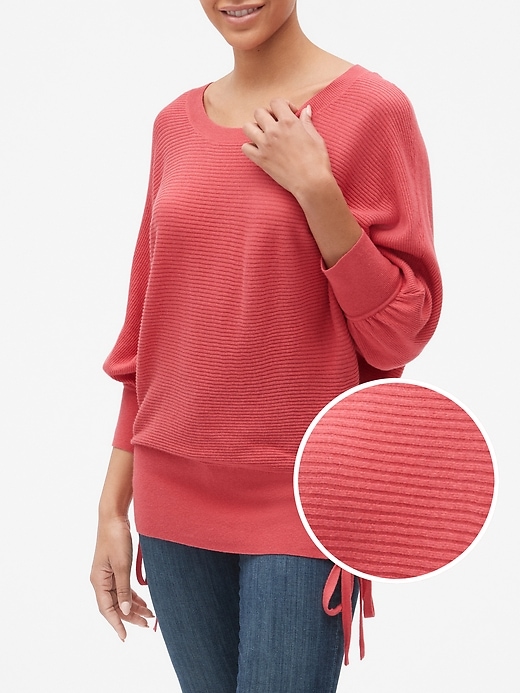 Image number 1 showing, Puff-Sleeve Pullover Sweater with Lace-Up Detail