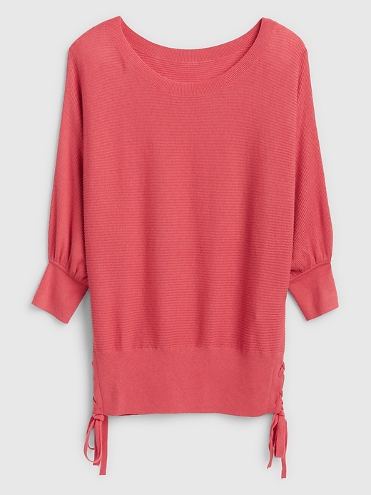Image number 3 showing, Puff-Sleeve Pullover Sweater with Lace-Up Detail